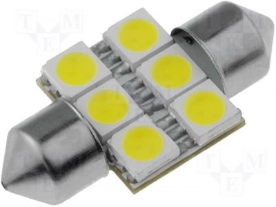 Автомобилна лампа LED L-ALW6DA6P Lamp 6xLED, axial S7, warm white, 12V fi8x30mm 34lm  ТОПЛО БЯЛА
